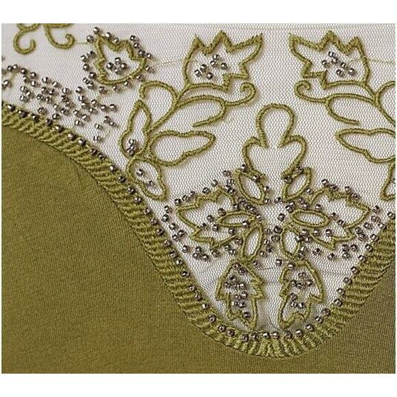 G.I.L.I. NEW‎ $67 Knit Cardigan w/ Beaded Mesh Detail Almond Medium - Picture 3 of 3